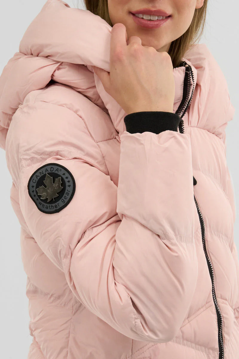 Canada Weather Gear Chevron Quilted Parka Jacket - Pink - Image 4