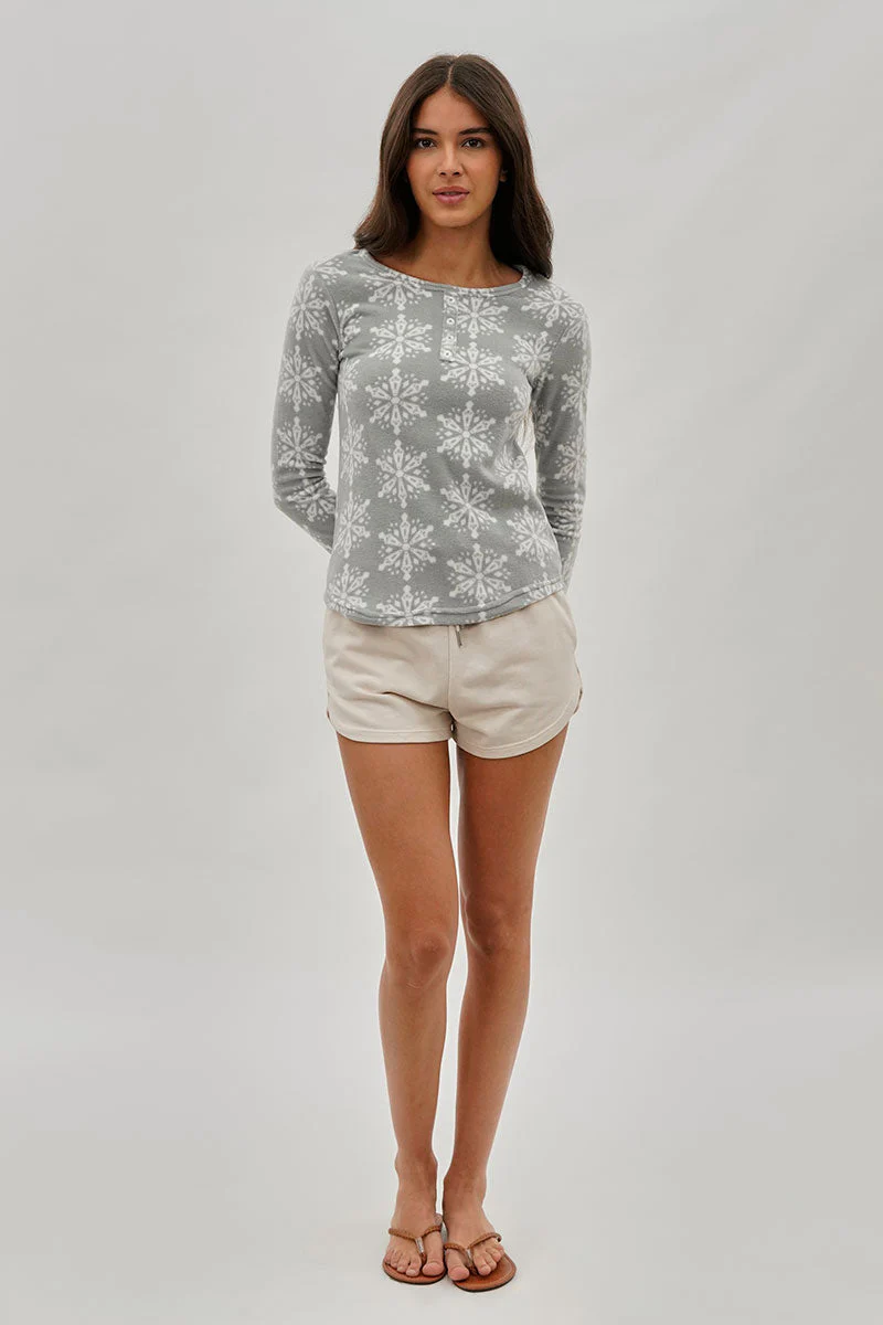 Canada Weather Gear Snowflake Print Henley Pajama Top - Grey - Image 5
