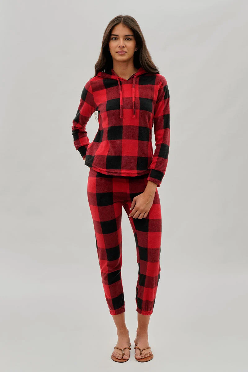 Canada Weather Gear Plaid Hooded Pajama Top - Red - Image 5