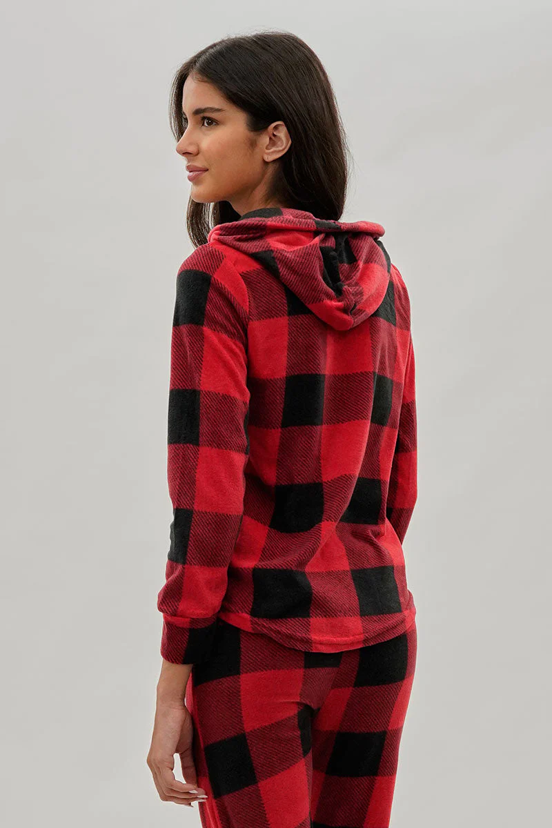 Canada Weather Gear Plaid Hooded Pajama Top - Red - Image 3