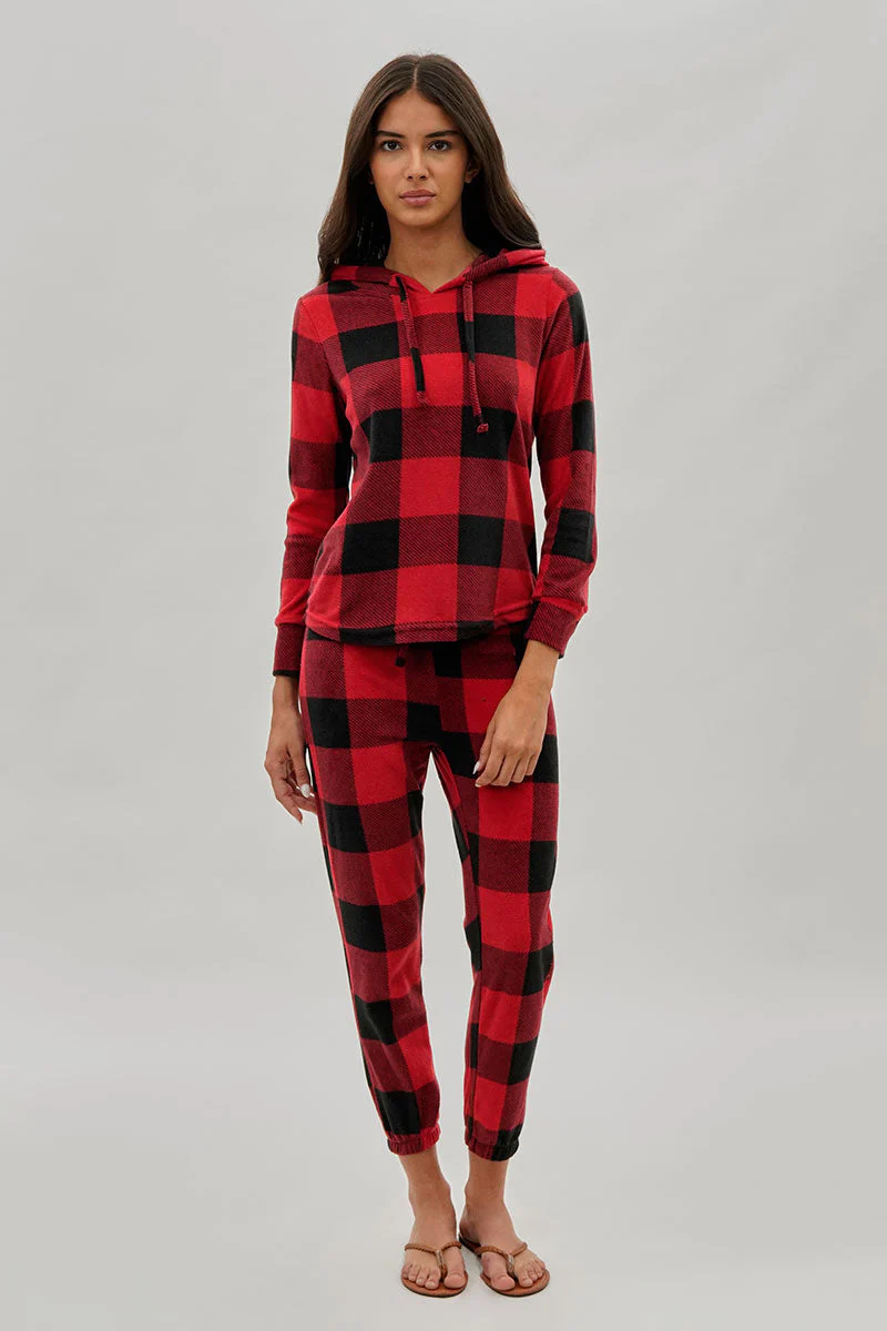 Canada Weather Gear Plaid Hooded Pajama Top - Red - Image 5