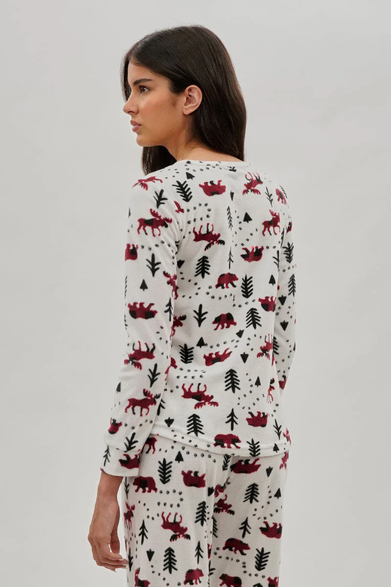 Canada Weather Gear Winter Print Crewneck Pajama Top - White - Image 3