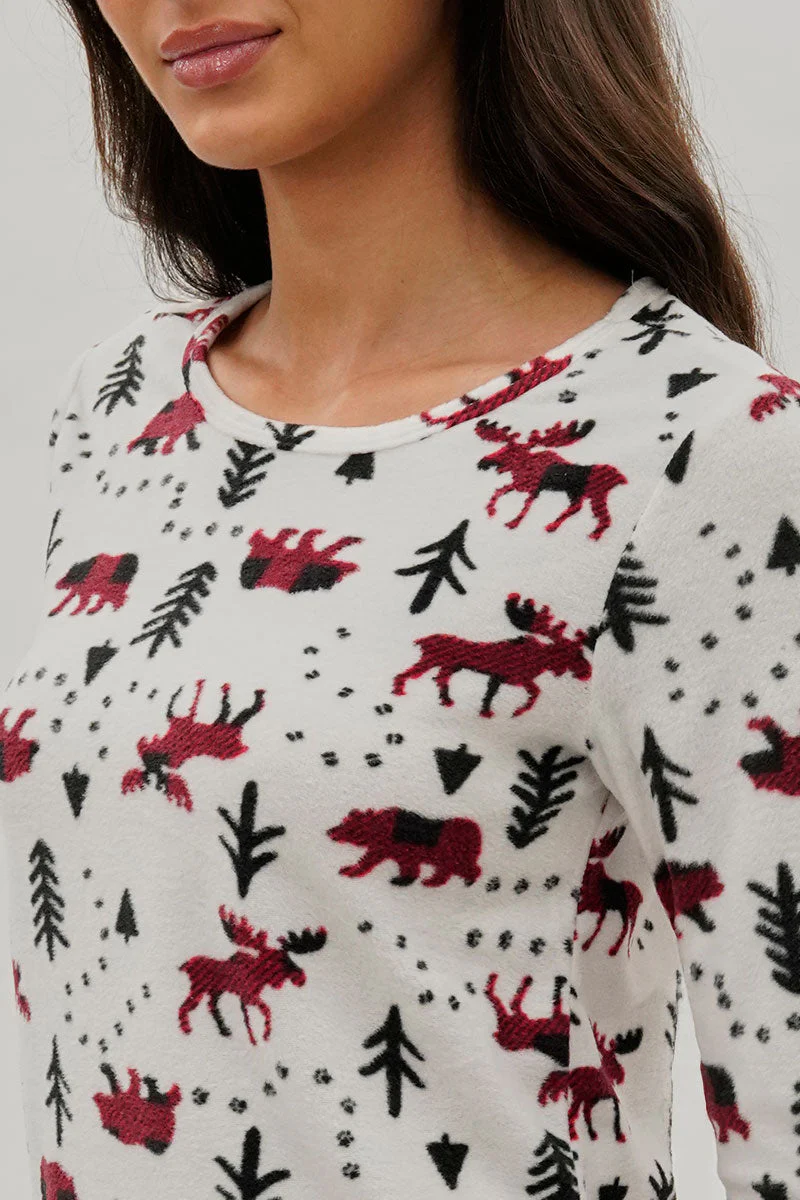 Canada Weather Gear Winter Print Crewneck Pajama Top - White - Image 4