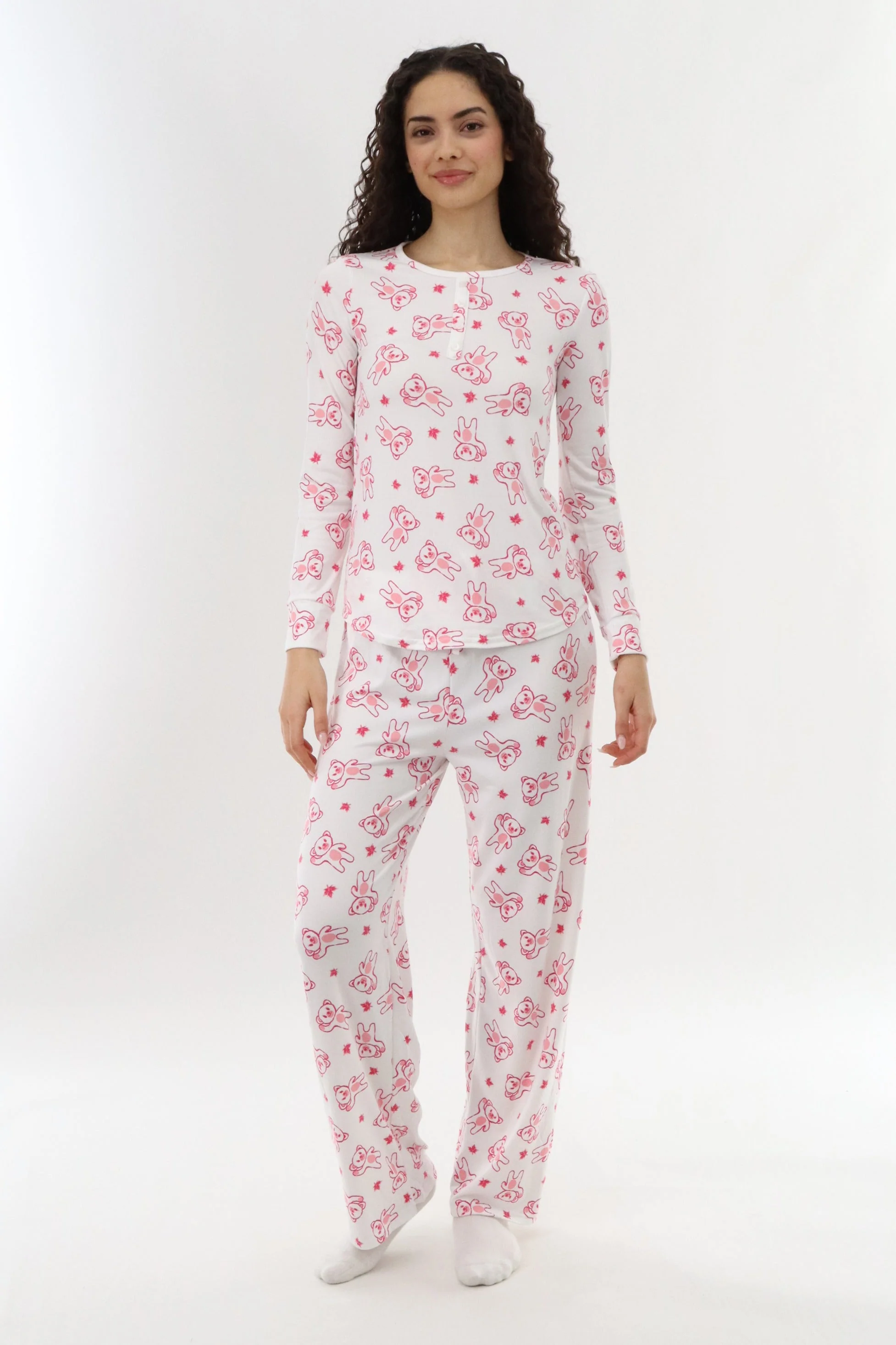 Canada Weather Gear Teddy Bear Printed Pajama Top - White - Image 5
