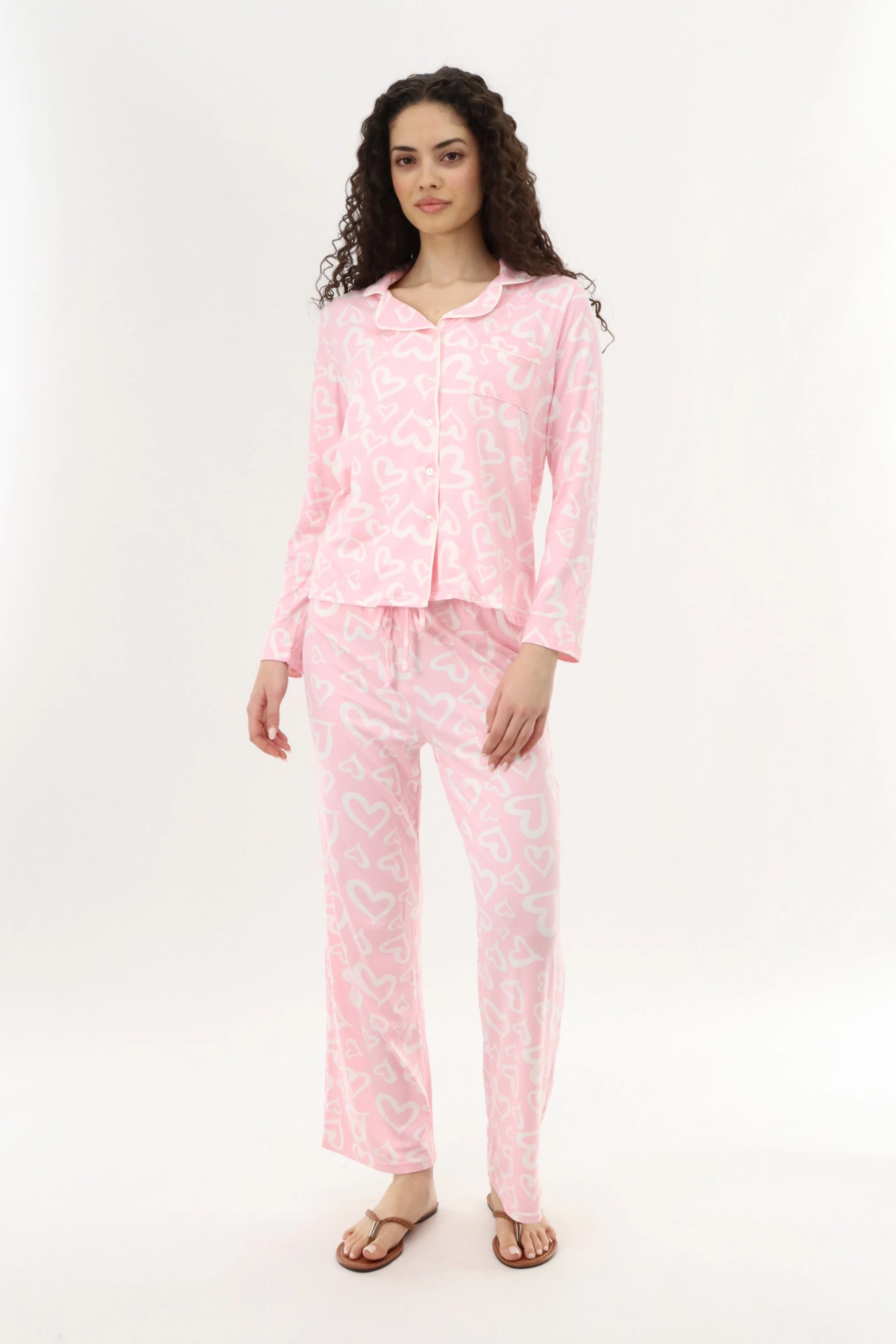 Canada Weather Gear Heart Print Long Pajama Pants - Pink - Image 5