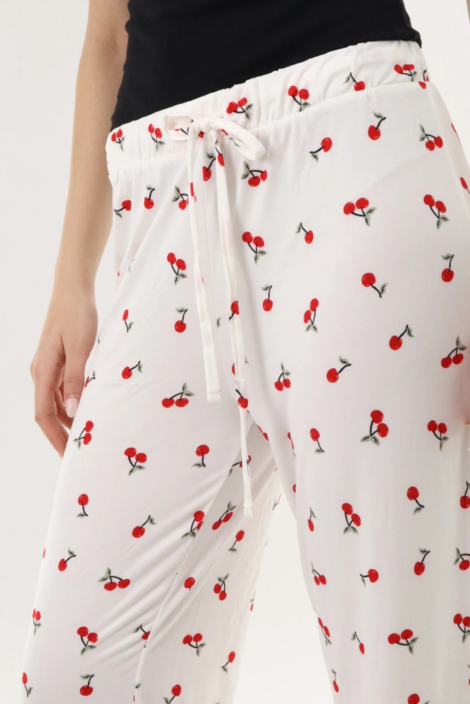 Canada Weather Gear Cherry Print Long Pajama Pants - White - Image 4