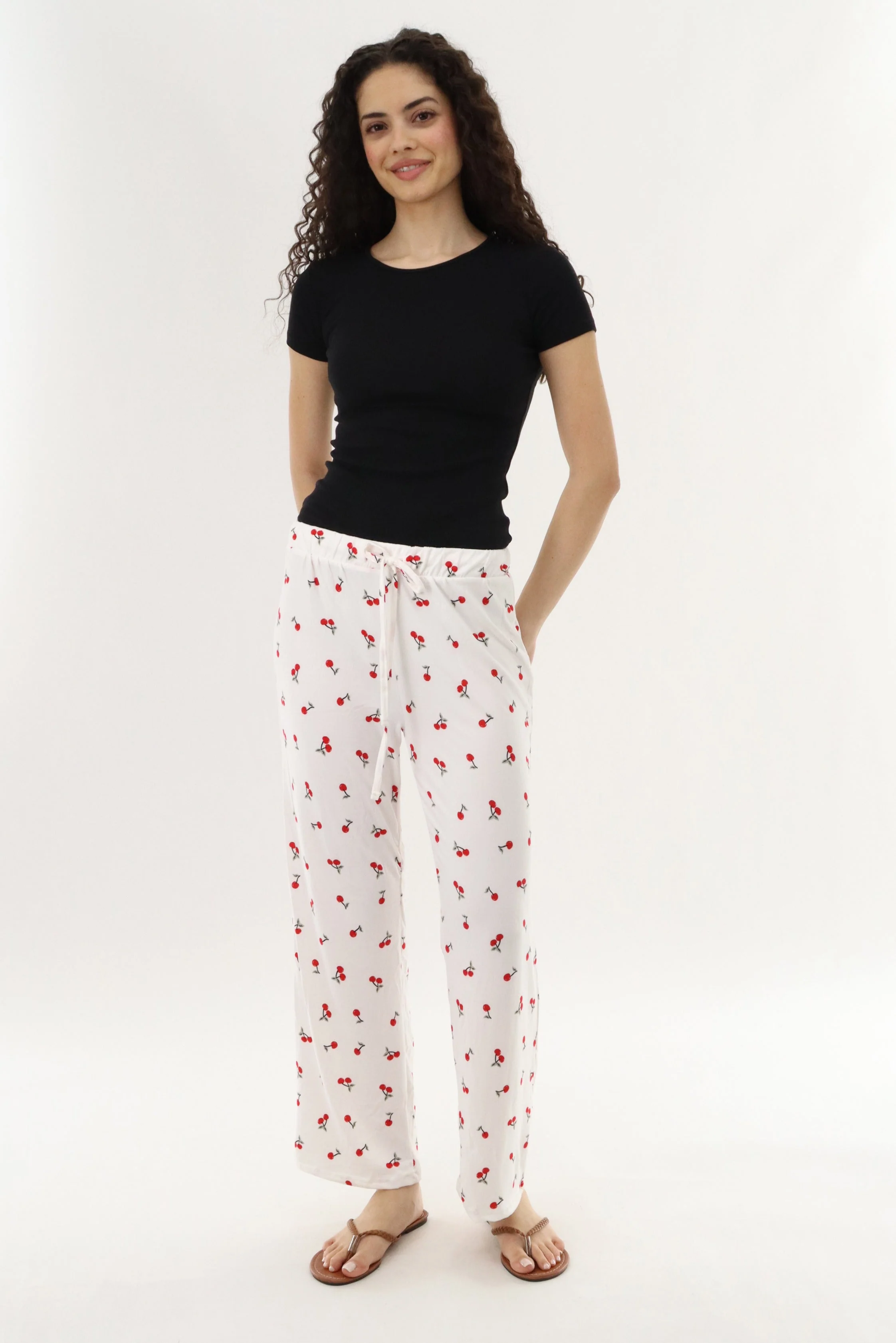 Canada Weather Gear Cherry Print Long Pajama Pants - White - Image 5